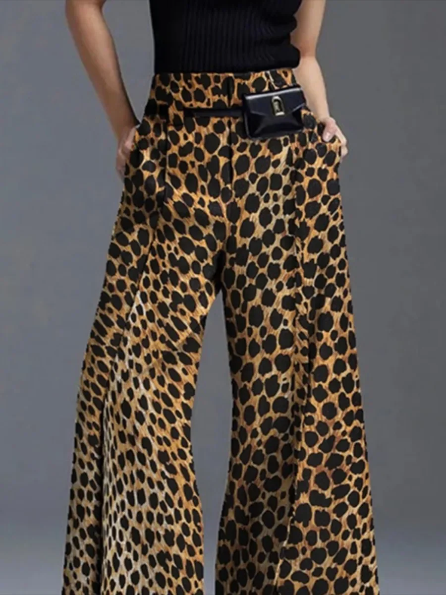 Missuoo Women's Fall New Casual Pants Leopard Printed High Waist Wide Leg Trousers 2024 Fashion Streetwear Pants for Female - Image 2