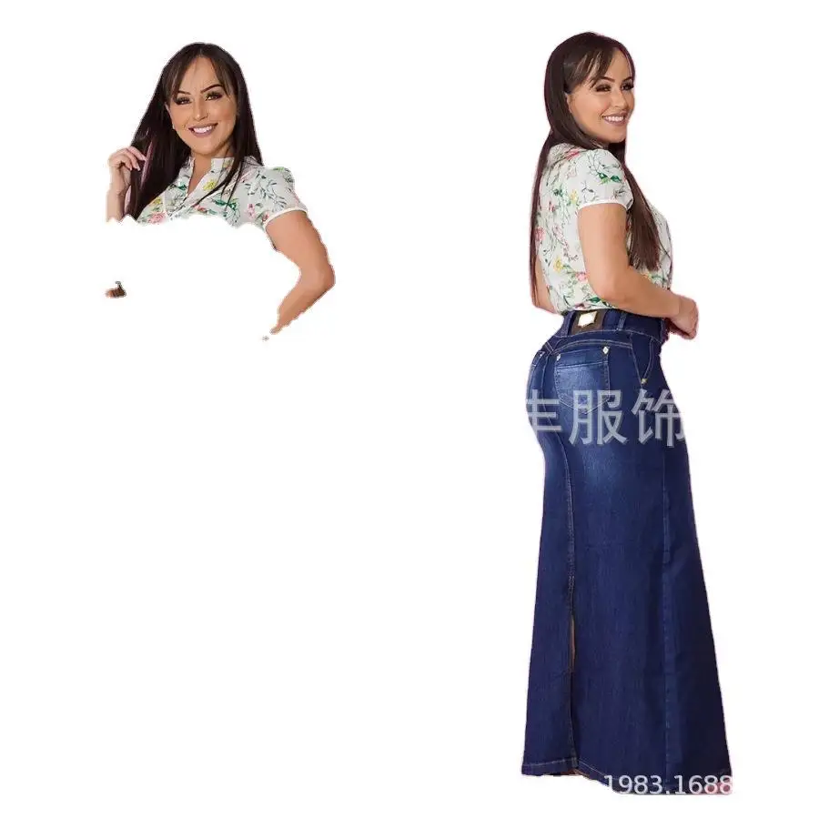 Women Skirts Denim Solid Vestidos Slim Fit Party Dress Ankle Length Sexy Wrap Buttocks Spliced Basics Button Pockets Washing - Image 5