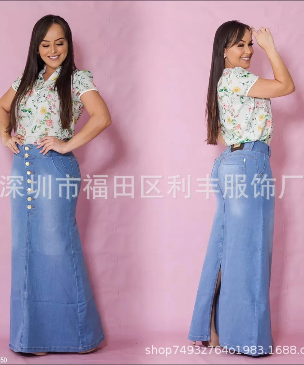 Women Skirts Denim Solid Vestidos Slim Fit Party Dress Ankle Length Sexy Wrap Buttocks Spliced Basics Button Pockets Washing - Image 4