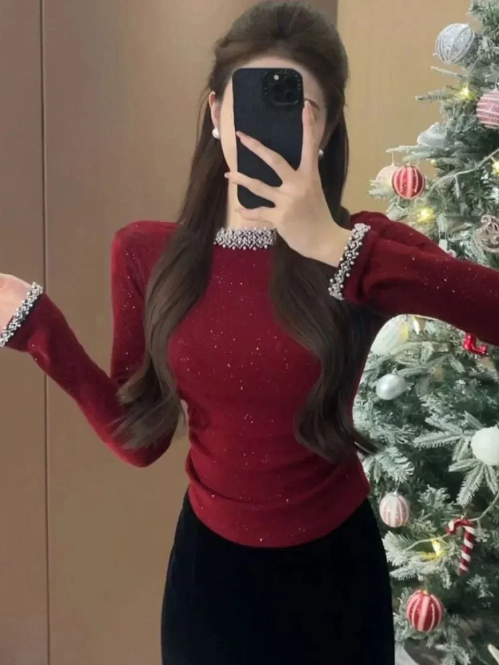 Neploe Simple Office Lady Luxury O Neck Women T-shirt Sequin Europe Heavy Beading Crop Tops Elegant Slim Waist High Street Mujer - Image 2